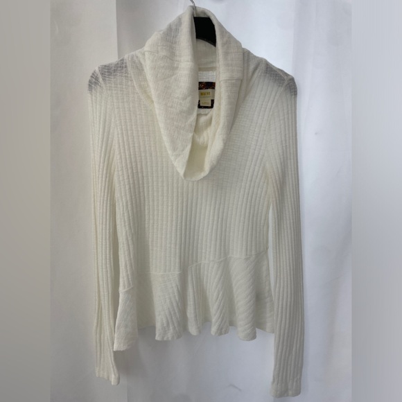 Anthropologie Maeve Winterscape White Ribbed Cowl Neck Peplum Top - Picture 2 of 5